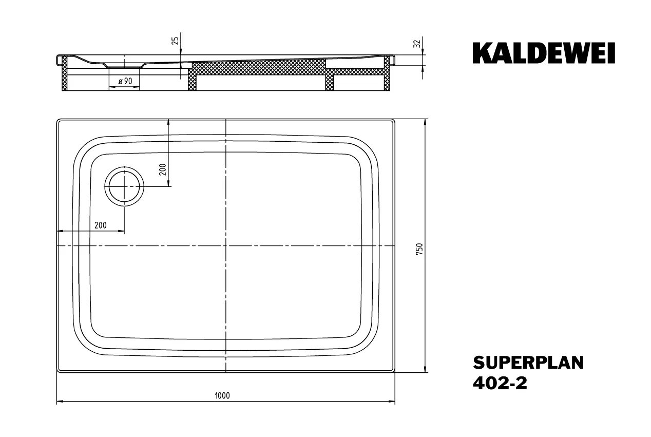 Kaldewei rechteck Duschwanne „Superplan Classic“ 75 × 100 cm ohne Oberflächenbeschichtung, mit Antislip Secure Plus, in warm beige 20