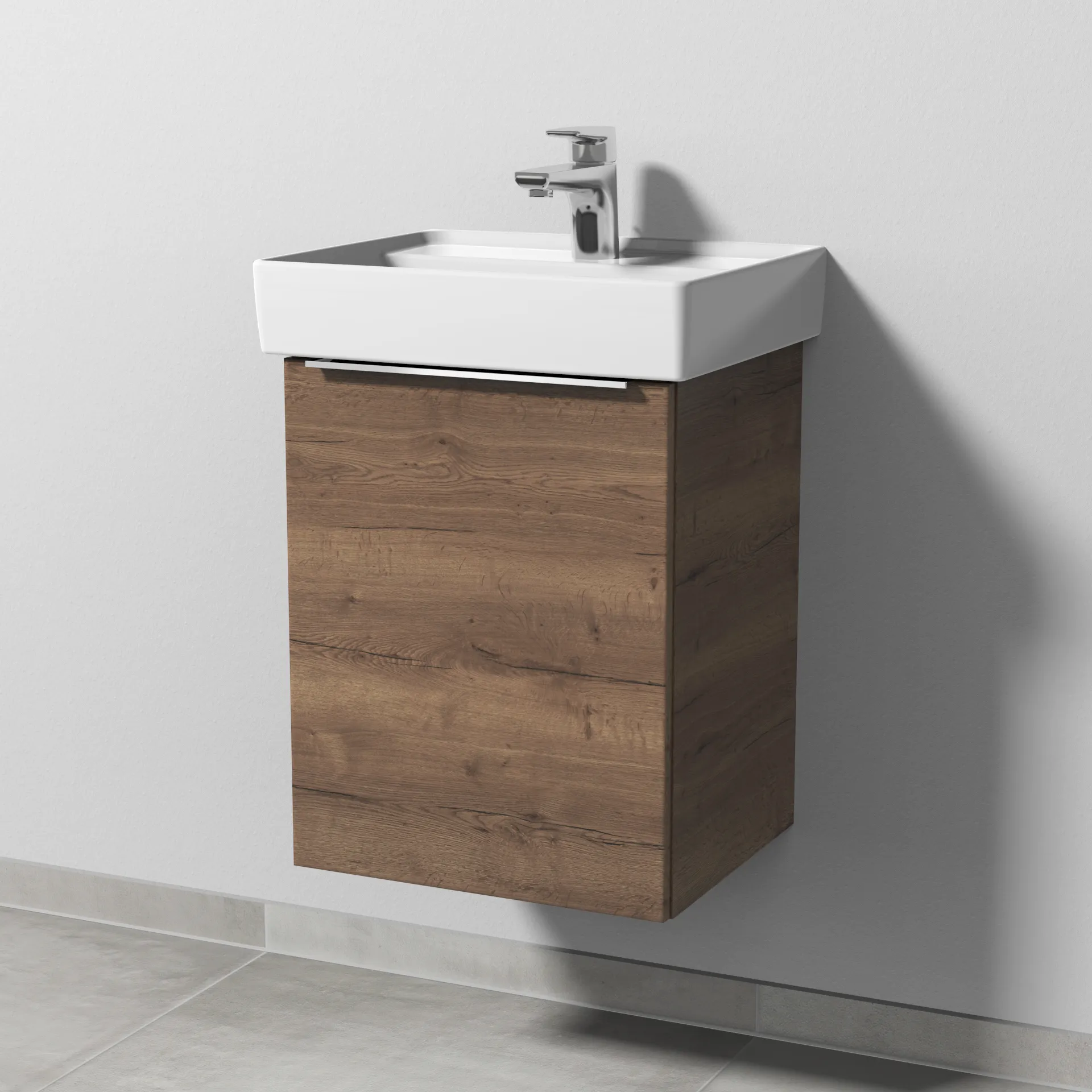 Sanipa Waschtischunterschrank „3way“ passend zu Keramik-Waschtische Collaro von Villeroy & Boch 400 × 517 × 347 mm in Eiche Tabak, Anschlag links