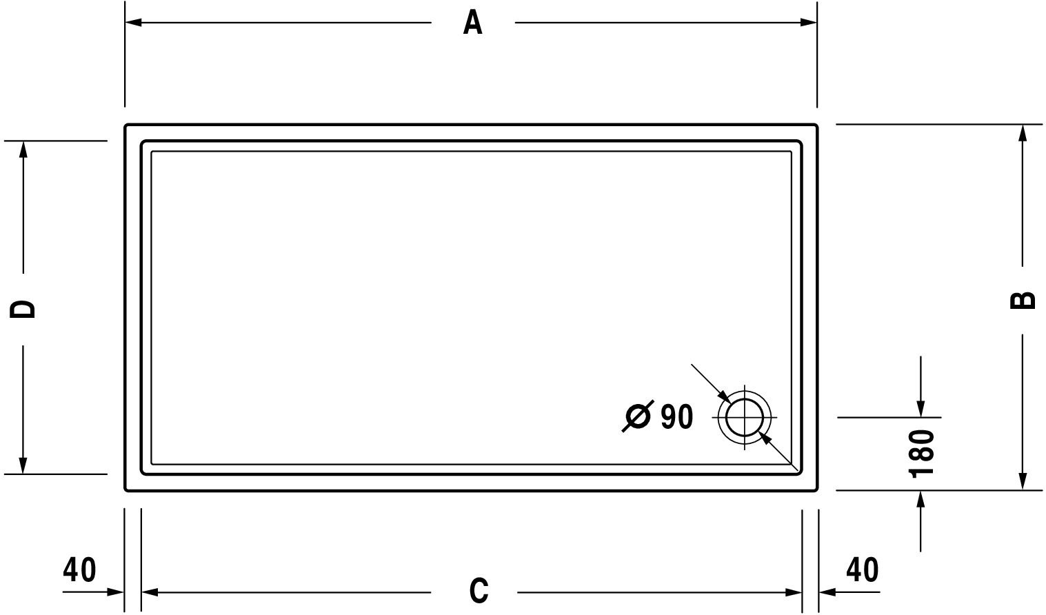 Duravit rechteck Duschwanne „Starck Slimline“ 170 × 75 cm 