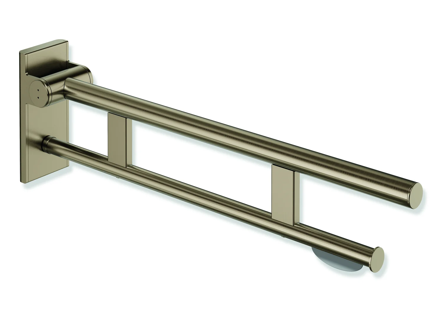 HEWI Stützklappgriff Duo System 900, Design A, Edelstahl PVD bronze gebürstet, Ausladung 700 mm, mit WC-Papierhalter HEWI Stützklappgriff Duo System 900, Design A, Edelstahl PVD bronze gebürstet, Ausladung 700 mm, mit WC-Papierhalter