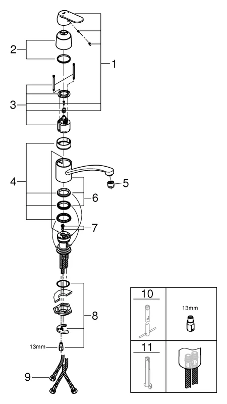 Einhand-Spültischbatterie Eurosmart Cosmopolitan 31179, flacher Auslauf, Einlochmontage, Niederdruck für offene Warmwasserbereiter, chrom