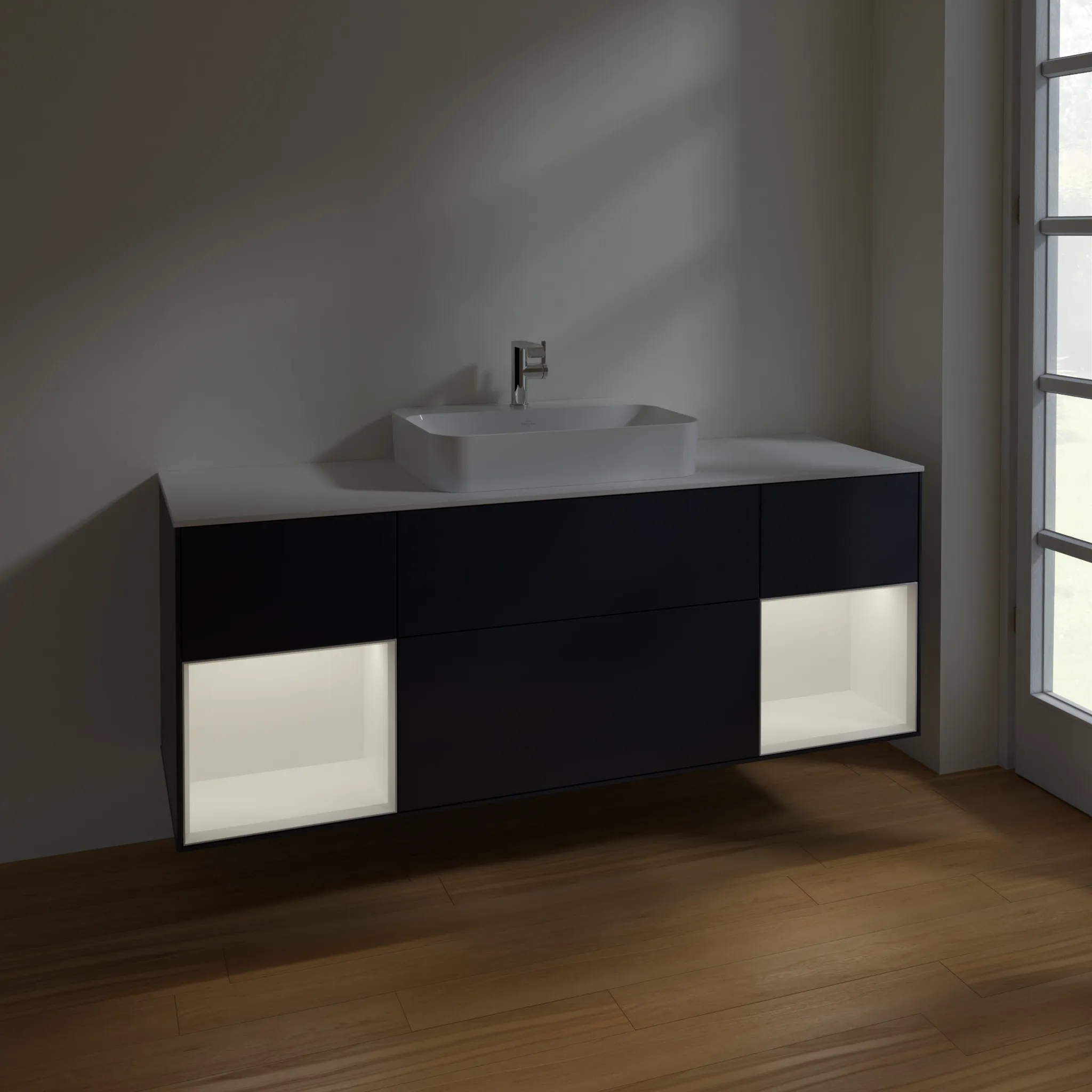 Villeroy & Boch Waschtischunterschrank „Finion“ für Schrankwaschtisch 1600 × 603 × 501 mm Midnight Blue Matt Lacquer, für Becken mittig