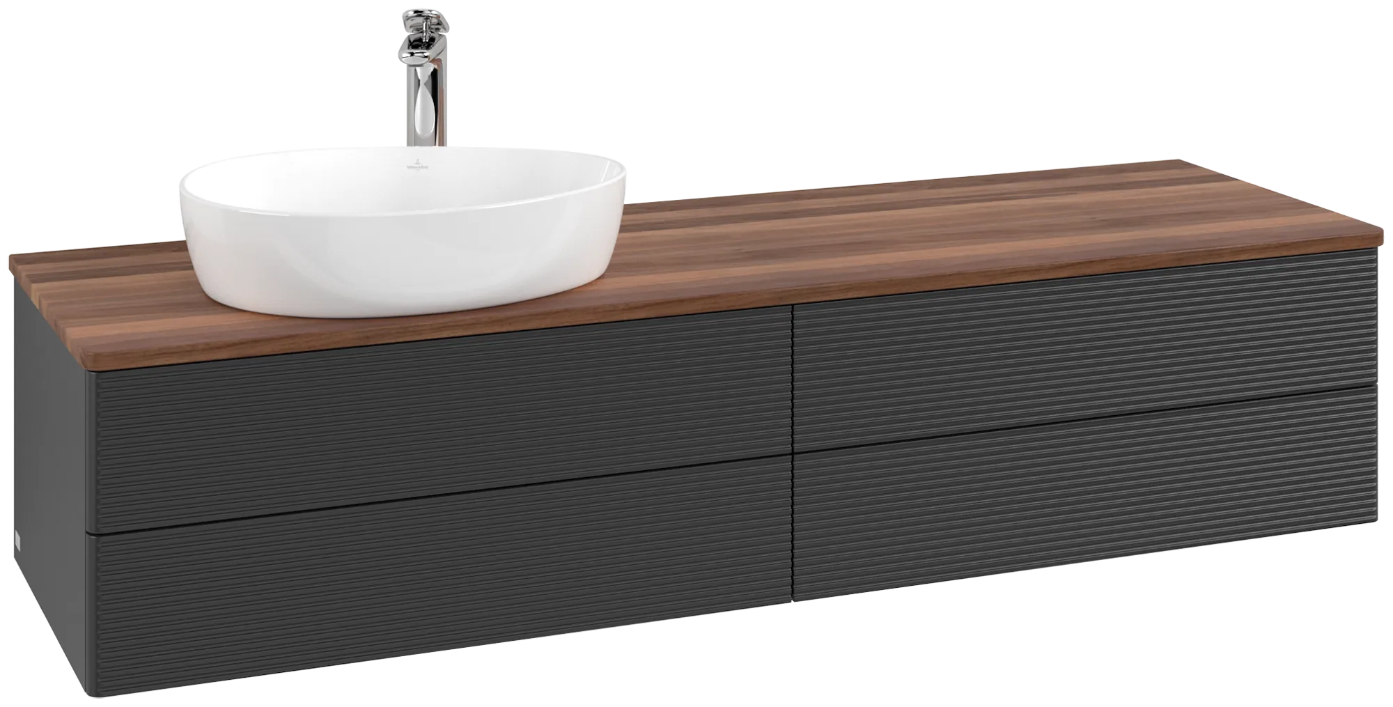 Villeroy & Boch Antao Waschbeckenunterschrank L26_5, 1600x360x500 mm, Black Matt Lacquer / Warm Walnut