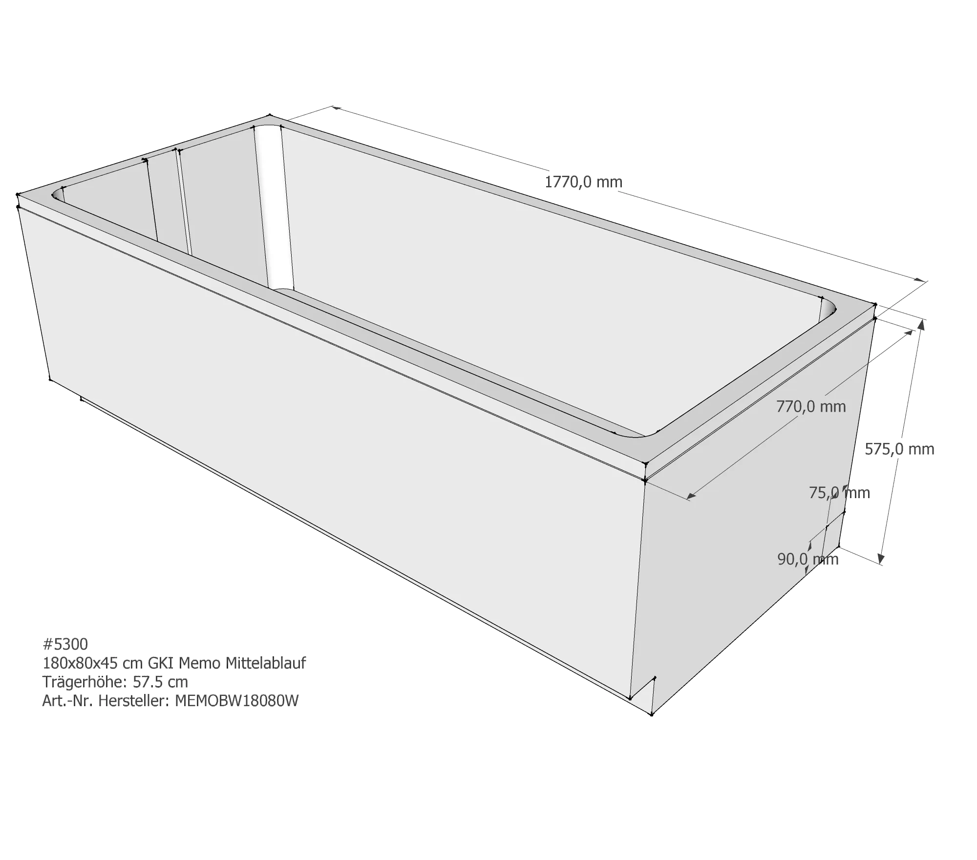 Duschwannenträger passend für GKI Memo 180 × 80 × 45 cm