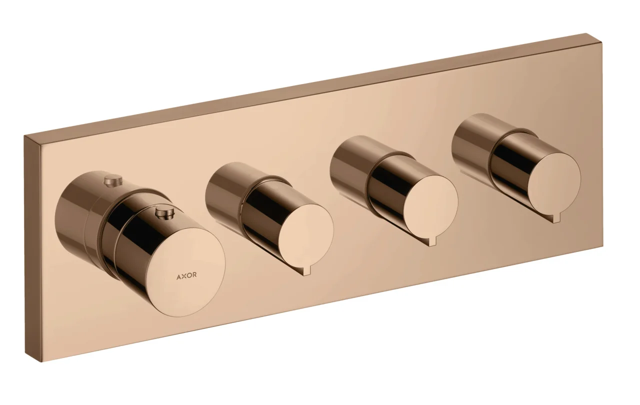 Hansgrohe AXOR ShowerSolutions Thermostatmodul 360/120 Unterputz eckig, Polished Red Gold, 3 Verbraucher, max. Durchfluss 59 l/min bei 3 bar, Anschluss DN20 Grundkörper Hansgrohe AXOR ShowerSolutions Thermostatmodul 360/120 Unterputz eckig, Polished Red Gold, 3 Verbraucher, max. Durchfluss 59 l/min bei 3 bar, Anschluss DN20 Grundkörper