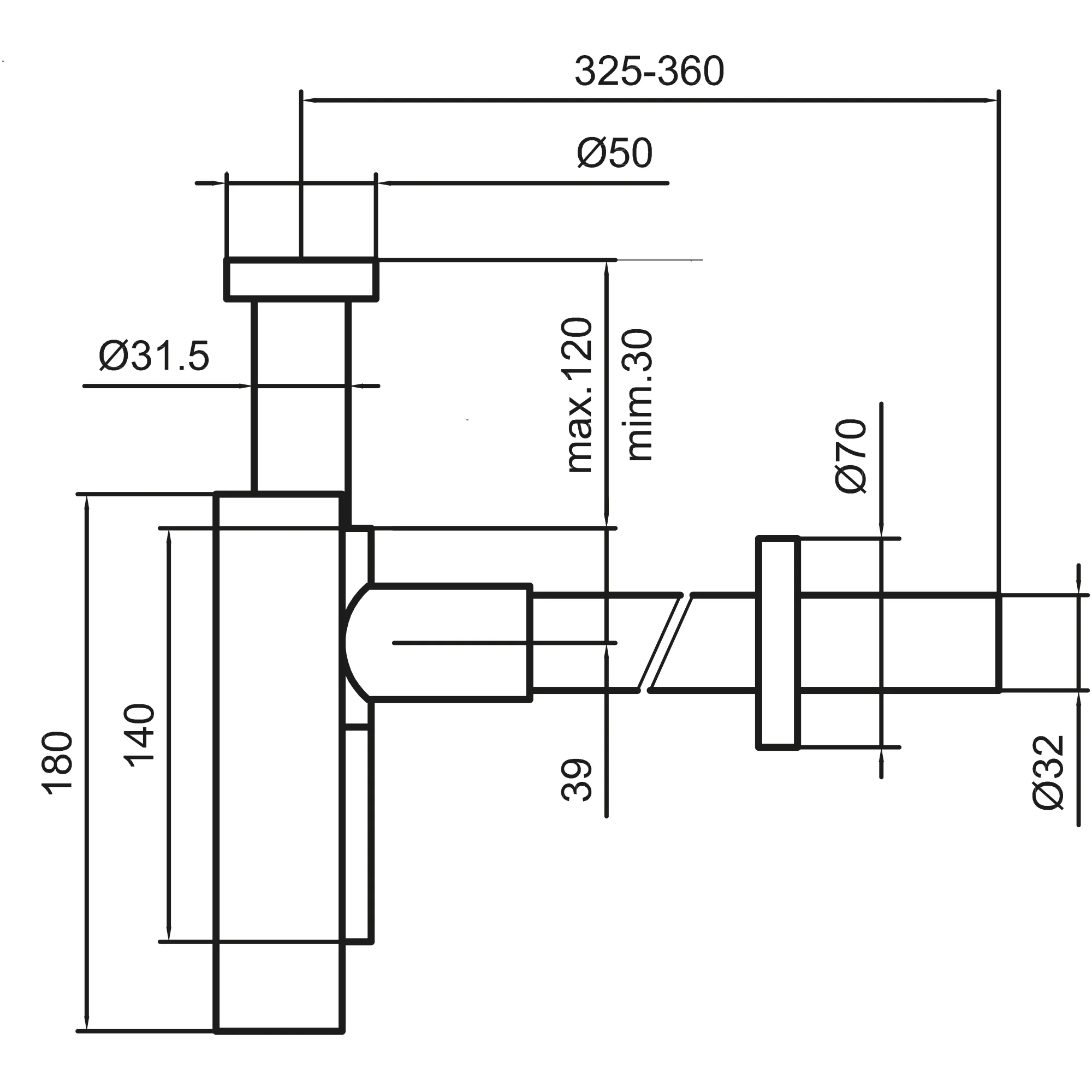 Design Siphon, PVD Edelstahl-Optik gebürstet Design Siphon, PVD Edelstahl-Optik gebürstet