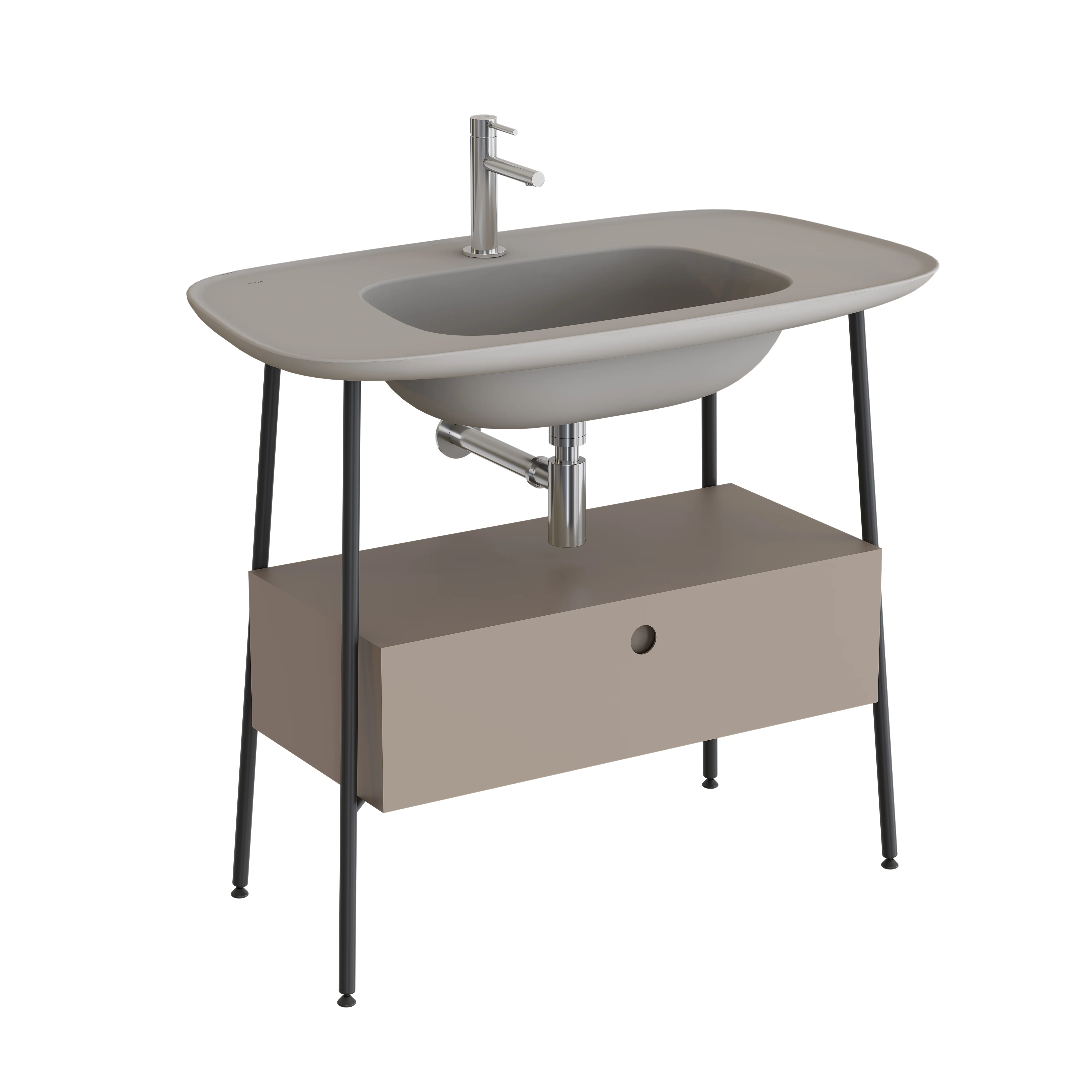 Plural Set 100 cm Waschtischunterbau mit 1 Vollauszug und Möbelwaschtisch Taupe Matt/Sandbeige Matt Plural Set 100 cm Waschtischunterbau mit 1 Vollauszug und Möbelwaschtisch Taupe Matt/Sandbeige Matt