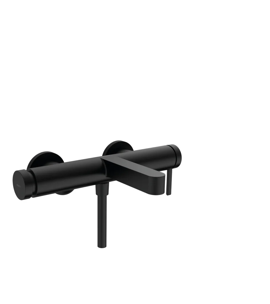 Hansgrohe Finoris Einhebel-Wannenmischer Aufputz mattschwarz, Ausladung 194 mm, Keramikmischsystem, Druckumsteller Select mit automatischer Rückstellung