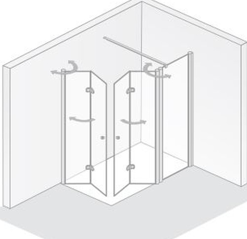 HSK teilgerahmte Eckeinstieg pendelbar mit Festelement „Exklusiv 2.0“ Glas Mattglas, Profile Schwarz-matt