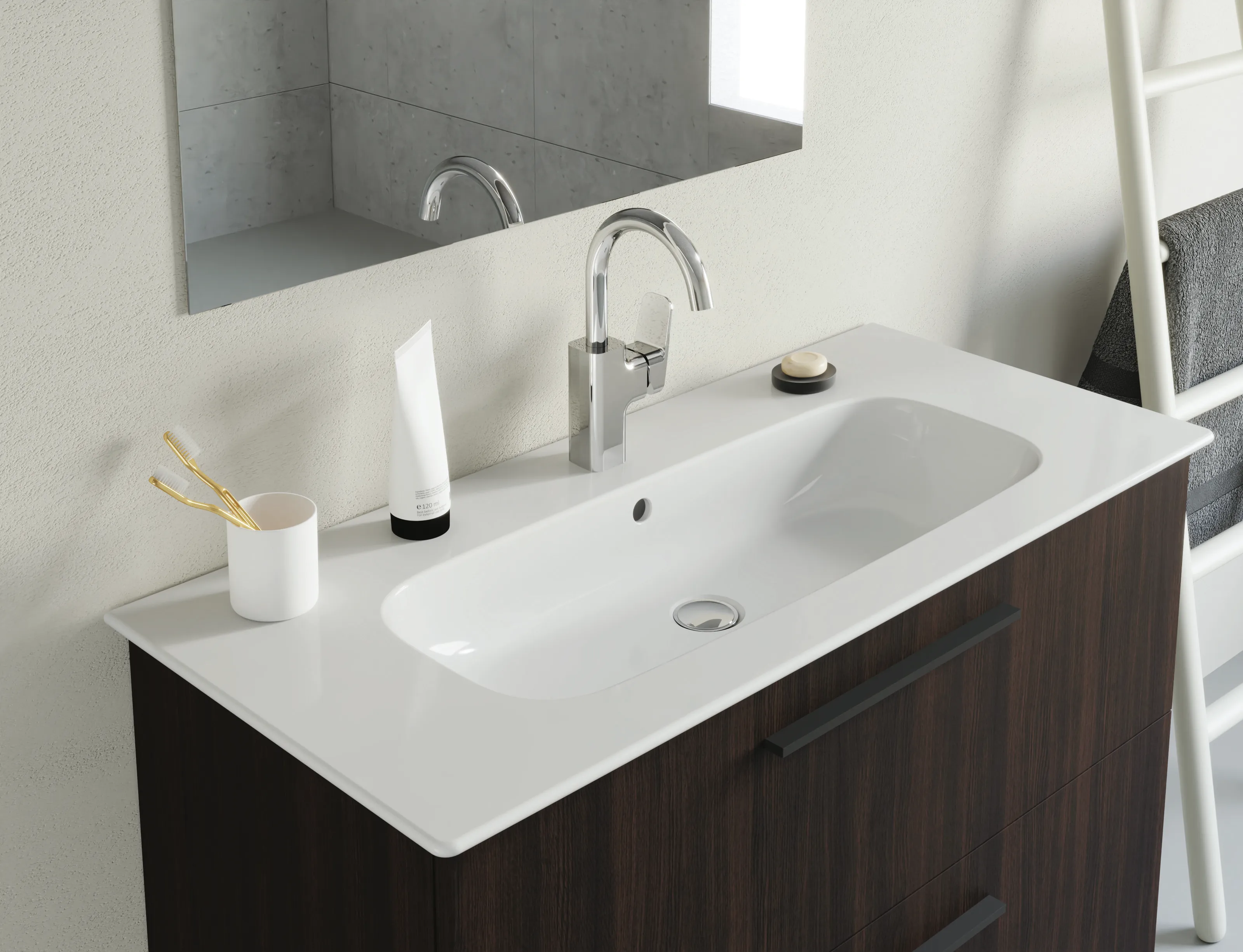 Waschbecken „i.life A“ 104 × 46 × 15,5 cm, Hahnlochposition mittig in Weiß Waschbecken „i.life A“ 104 × 46 × 15,5 cm, Hahnlochposition mittig in Weiß