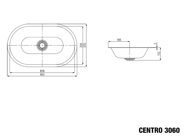 Unterbauwaschtisch „Centro“ 91 × 38 cm, ohne Hahnlochbohrung in schwarz matt, mit Perl-Effekt