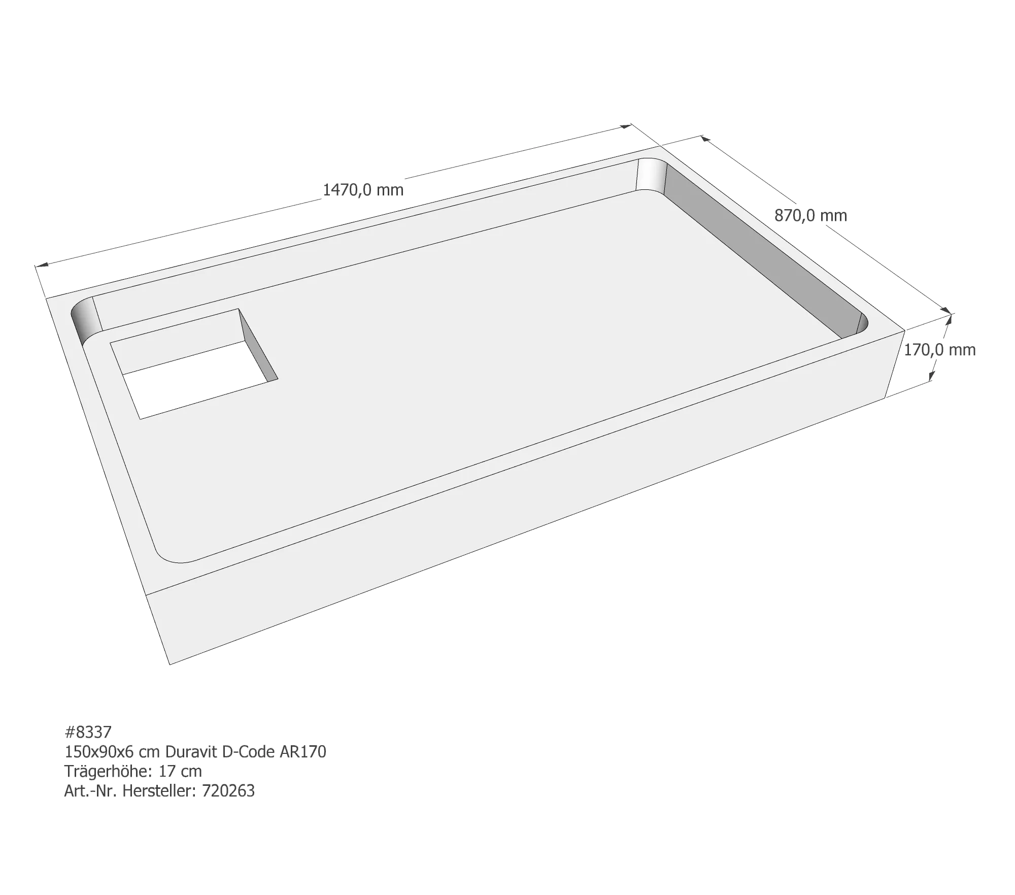 Duschwannenträger für Duravit D-Code 150 × 90 × 6 cm Breite: 90 cm / Länge: 150 cm Duschwannenträger für Duravit D-Code 150 × 90 × 6 cm Breite: 90 cm / Länge: 150 cm
