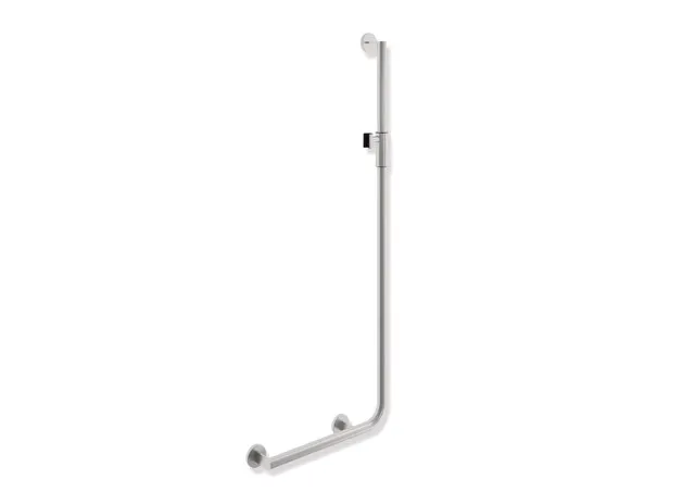 Winkelgriff mit Brausehalter, Edelstahl, schliff, waagerechte Länge 450 mm, senkrechte Länge 1250 mm, D: 32 mm, Ausführung links, mit magnetischem Brausehalter Winkelgriff mit Brausehalter, Edelstahl, schliff, waagerechte Länge 450 mm, senkrechte Länge 1250 mm, D: 32 mm, Ausführung links, mit magnetischem Brausehalter