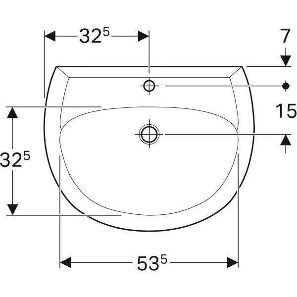 Wandwaschtisch „Renova“, mit Überlauf, Hahnlochposition mittig 65 × 51 cm