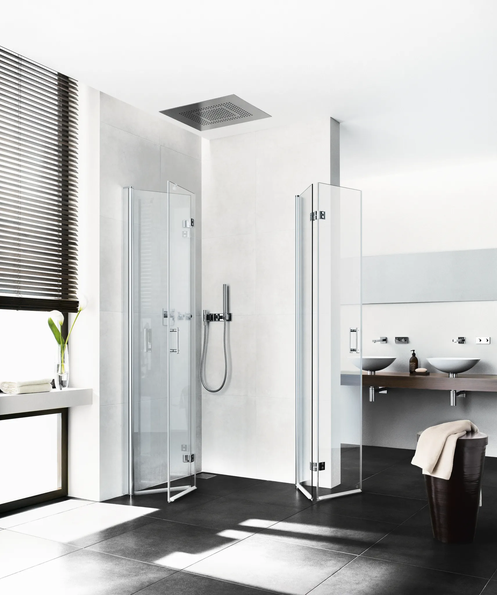 Kermi Pendel-Falttür Eckeinstieg 2-teilig Halbteil links „Diga“ Glas Klar, Profile Silber Hochglanz, Falttür BV: 680 - 700 mm GAK: 665 - 685 mm WE: 690 - 710 mm H: 1850 mm