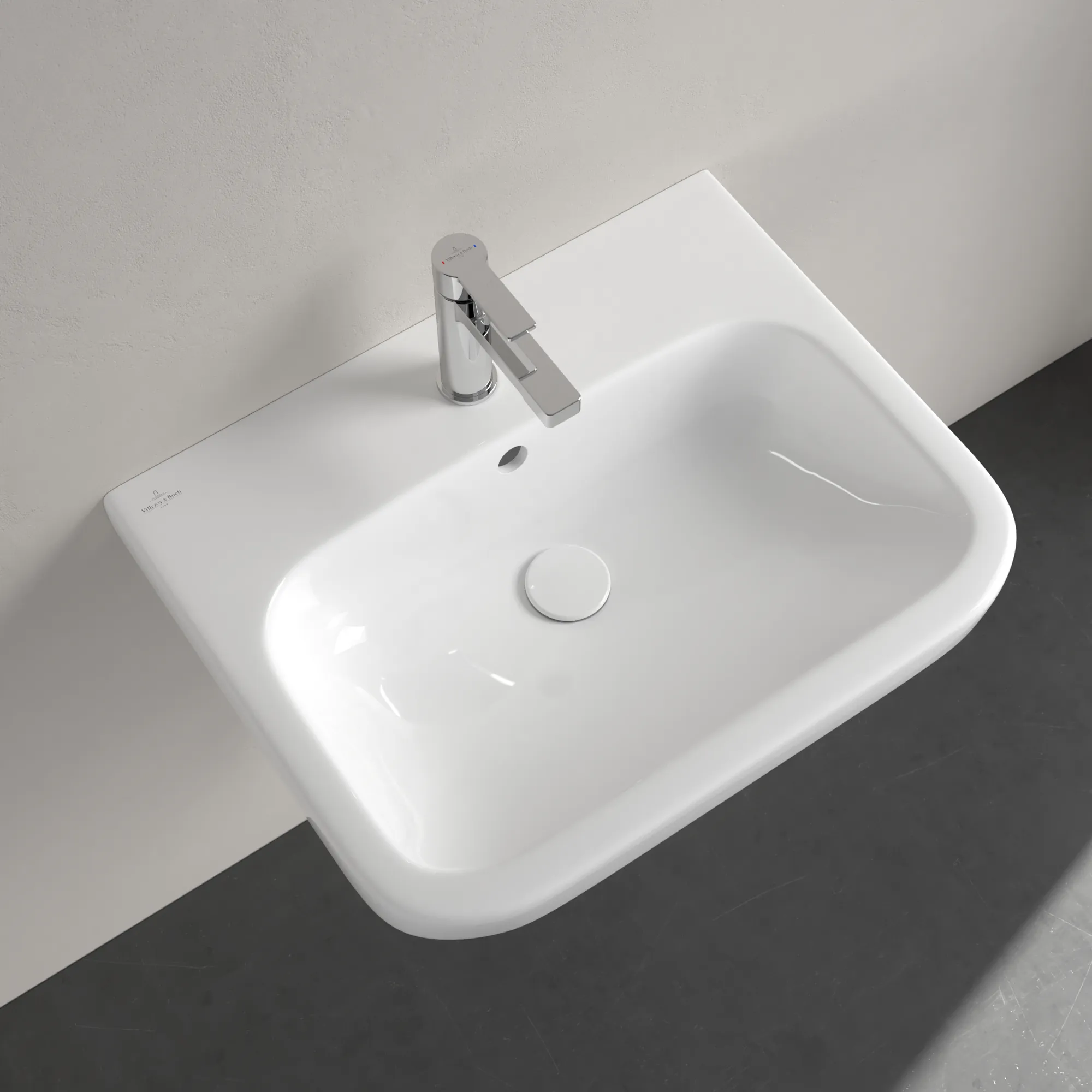 Villeroy & Boch Waschbecken geschliffen „Architectura“ 600 × 470 × 180 mm, ohne Hahnlochbohrung, mit Hahnlochbank, Hahnlochposition mittig