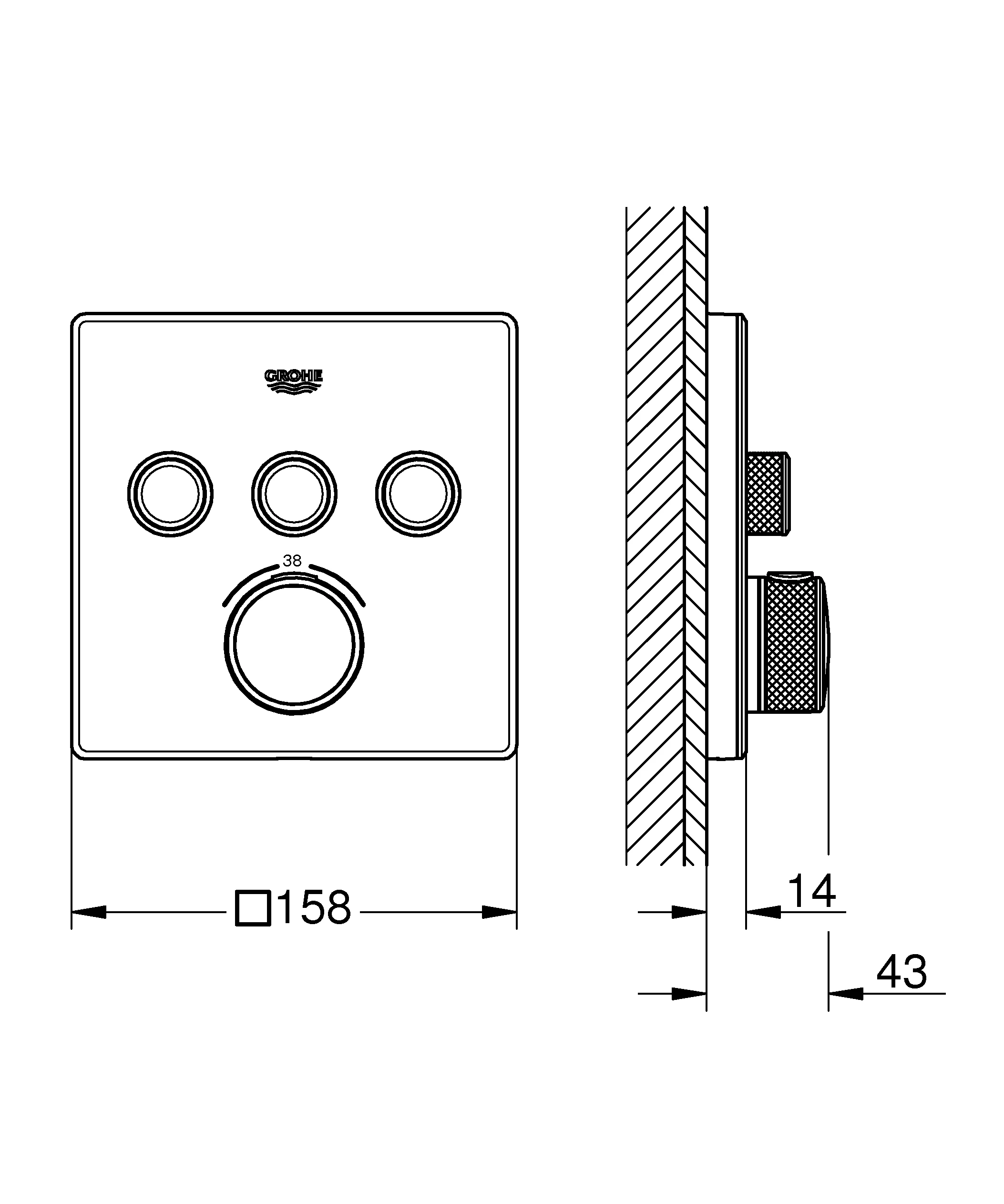 Thermostat Grohtherm SmartControl 29157, mit 3 Absperrventilen, Fertigmontageset für Rapido SmartBox, Wandrosette eckig, moon white