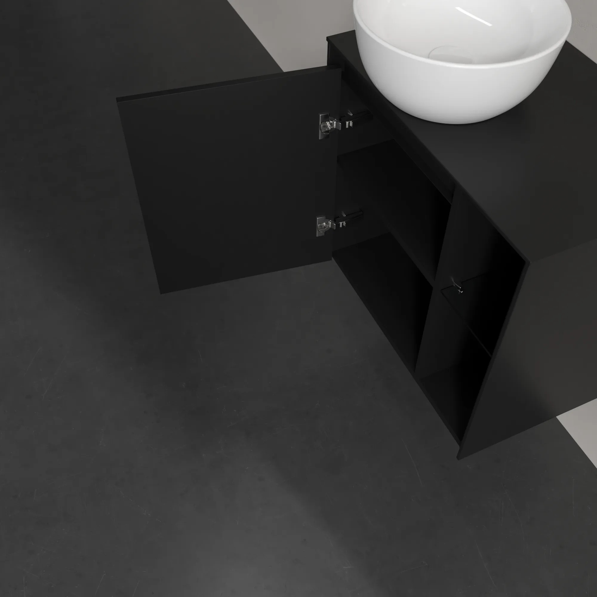 Villeroy & Boch Waschtischunterschrank „Collaro“ 600 × 548 × 380 mm Volcano Black, für Becken links, Anschlag links, mit Beleuchtung Villeroy & Boch Waschtischunterschrank „Collaro“ 600 × 548 × 380 mm Volcano Black, für Becken links, Anschlag links, mit Beleuchtung