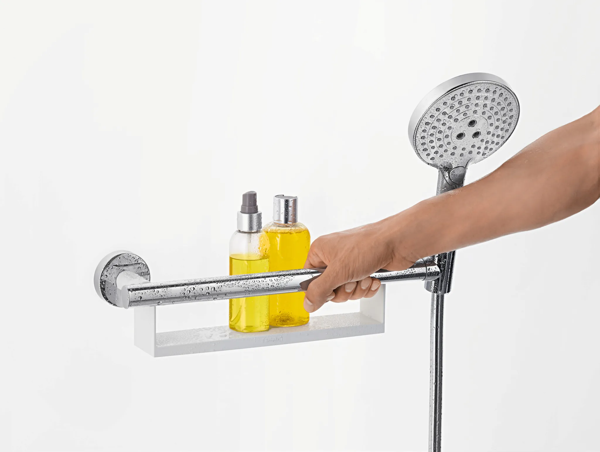 Hansgrohe Unica Haltegriff Comfort mit Ablage und Brausehalter, Weiß/Chrom