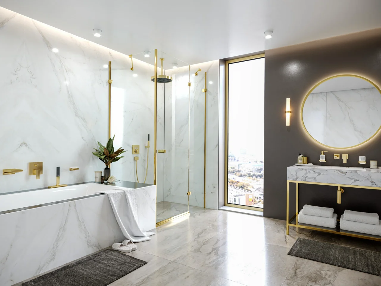 Hansgrohe Metropol Einhebel-Wannenmischer Unterputz Polished Gold Optic, Keramikmischsystem, 2 Verbraucher, max. Durchfluss 25 l/min, einstellbare Temperaturbegrenzung, Rückflussverhinderer, Schalldämpfer, Sicherungskombi EN 1717