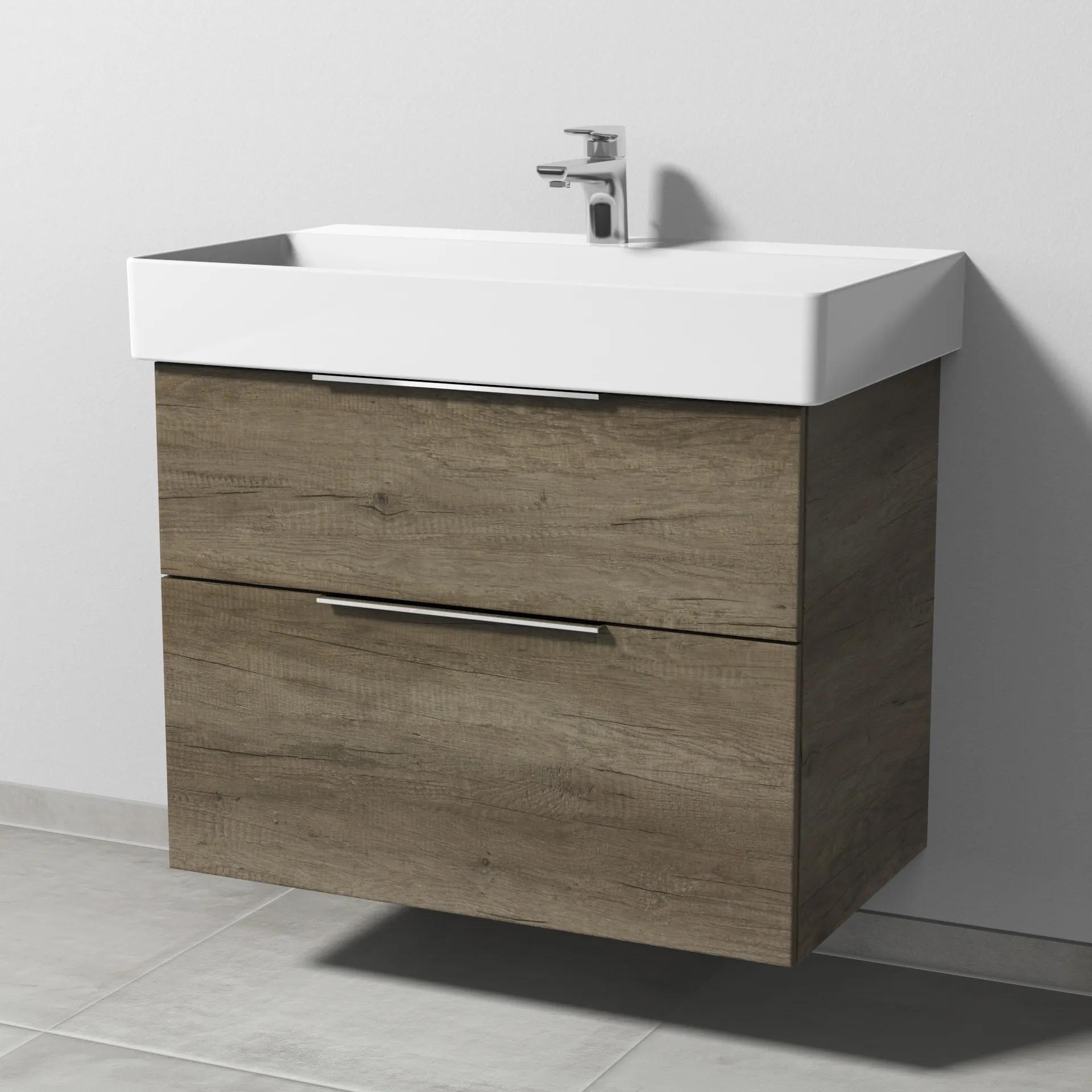 Sanipa Waschtischunterschrank „3way“ passend zu Keramik-Waschtische Dura Square von Duravit 750 × 588 × 447 mm in Eiche Nebraska