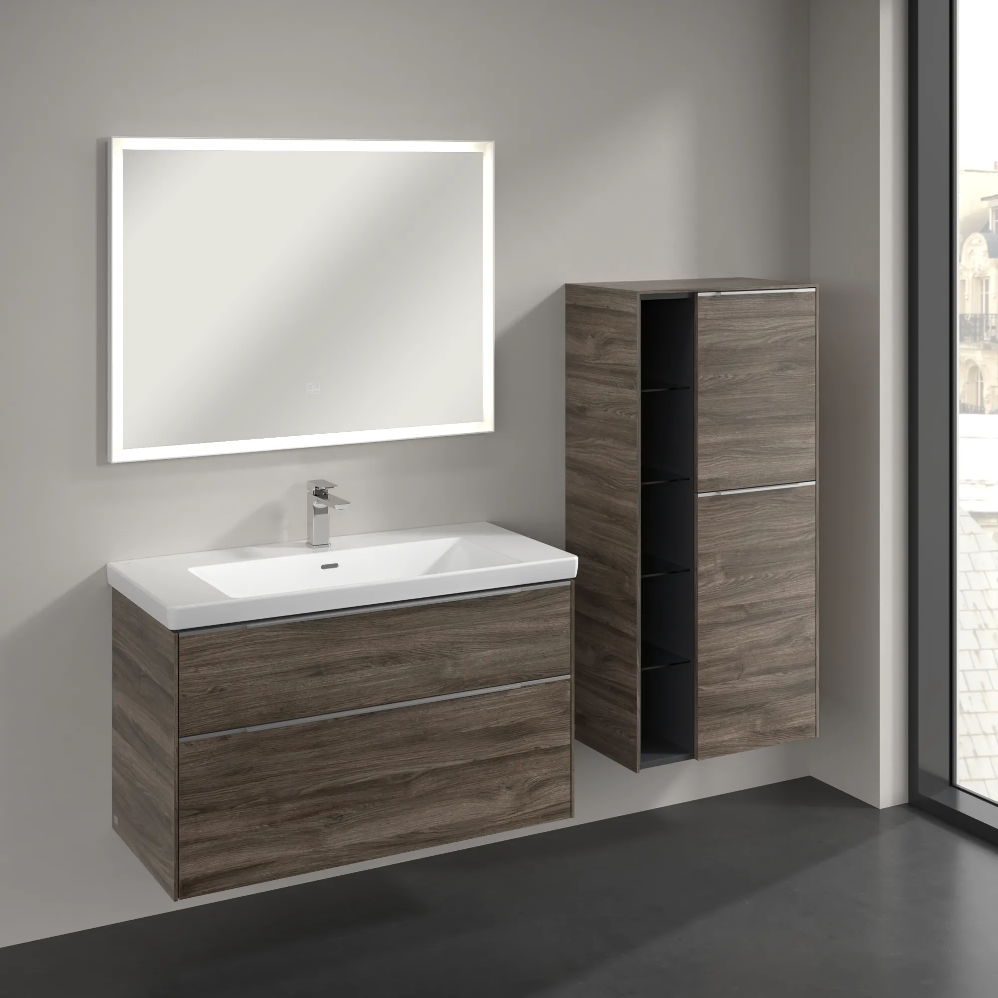 Villeroy & Boch Subway 3.0 Mittelschrank, eckig, Stone Oak, 1200x574x346 mm, 2 Türen, SoftClosing