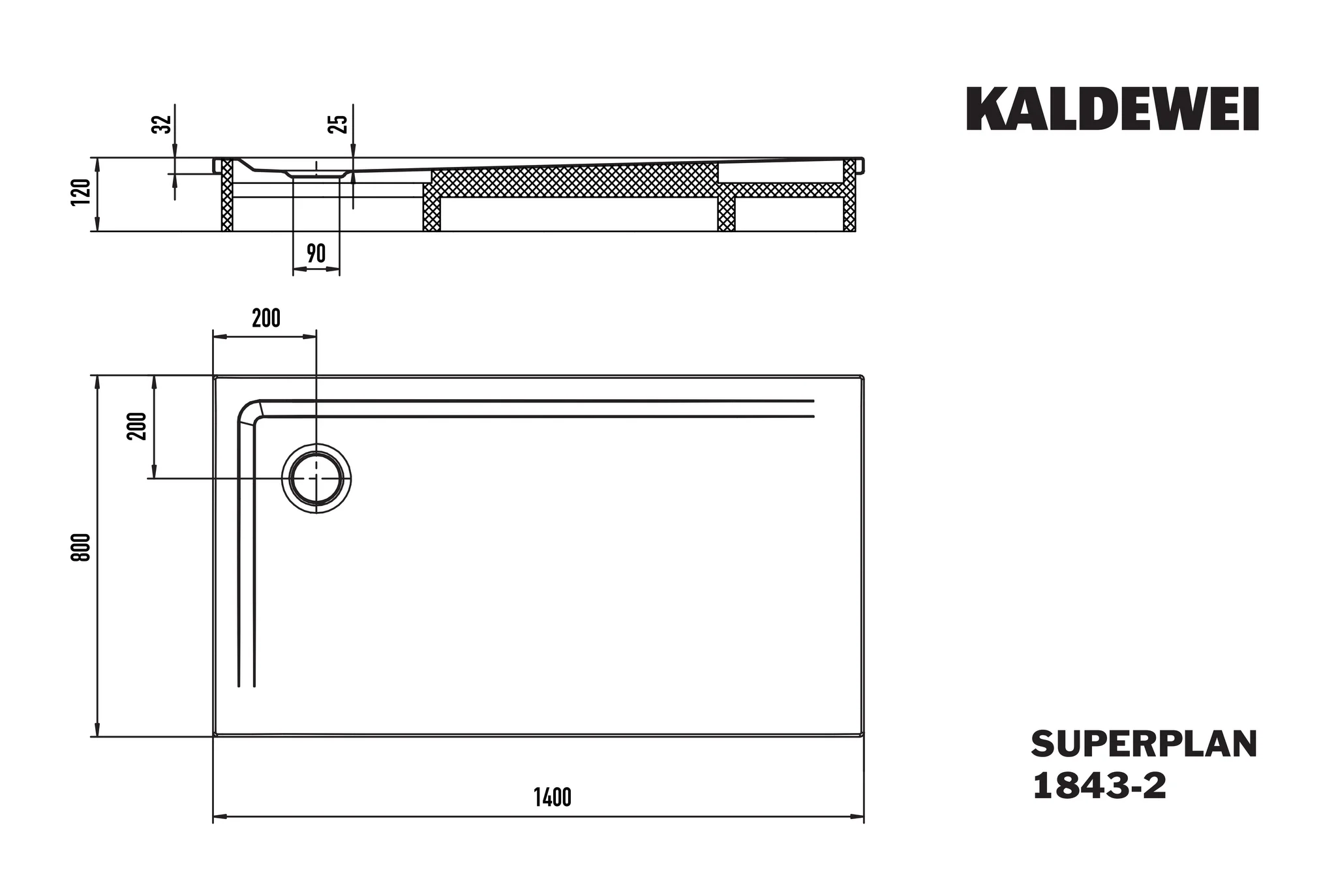 Kaldewei SUPERPLAN Duschfläche mit Wannenträger, 800x1400 mm, cool grey 30, Secure Plus Antislip, 25 mm tief