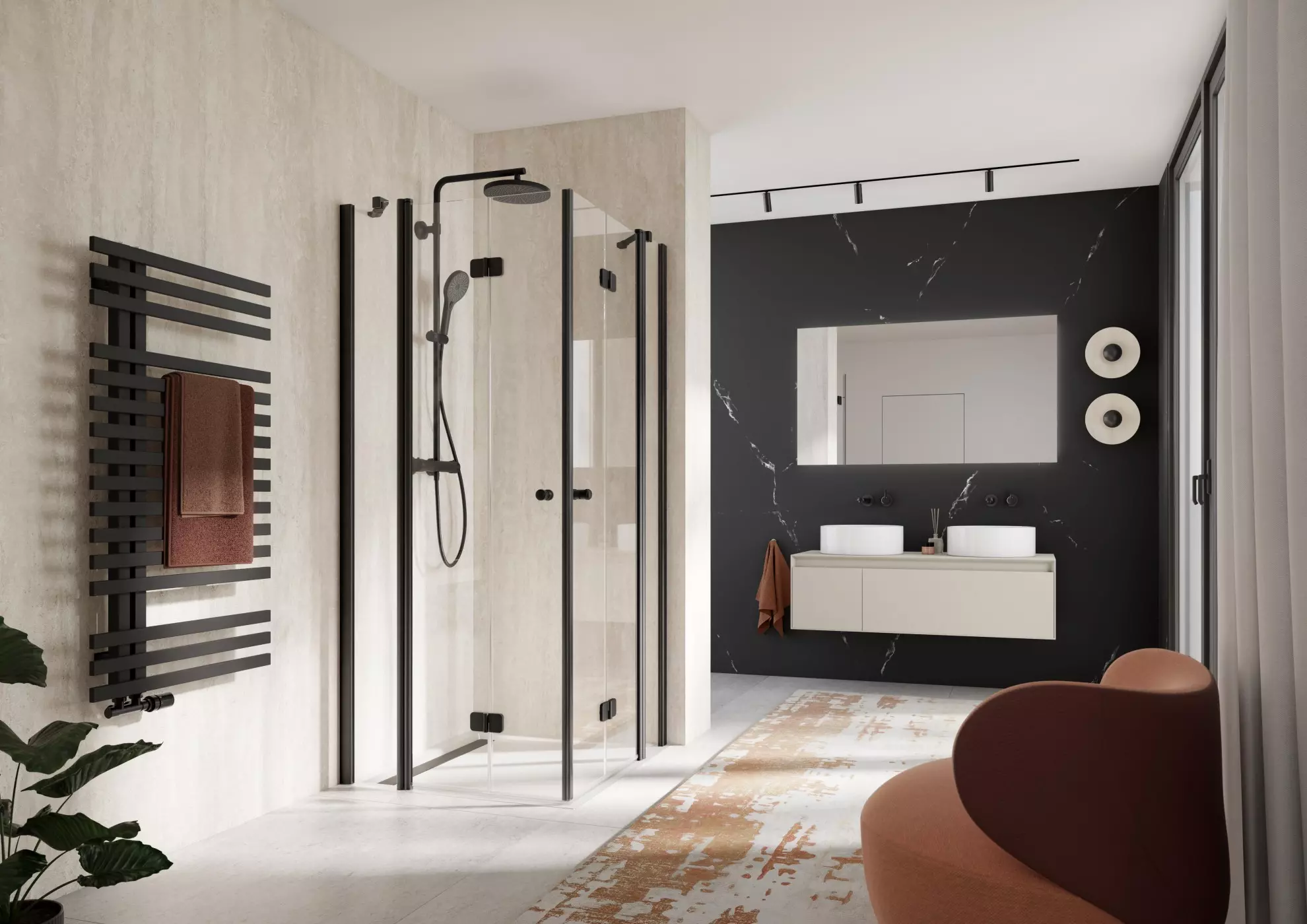 HSK teilgerahmte Eckeinstieg an Nebenteil mit Drehfalttür „Exklusiv 2.0“ Glas Klar hell, Profile Schwarz-matt, Scharniere Premium Softcube, H: 2000 mm HSK teilgerahmte Eckeinstieg an Nebenteil mit Drehfalttür „Exklusiv 2.0“ Glas Klar hell, Profile Schwarz-matt, Scharniere Premium Softcube, H: 2000 mm