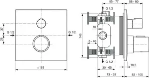 Einzelthermostat Unterputz Ceratherm C100, Bausatz 2, Rosette 163x163mm, Brushed Gold