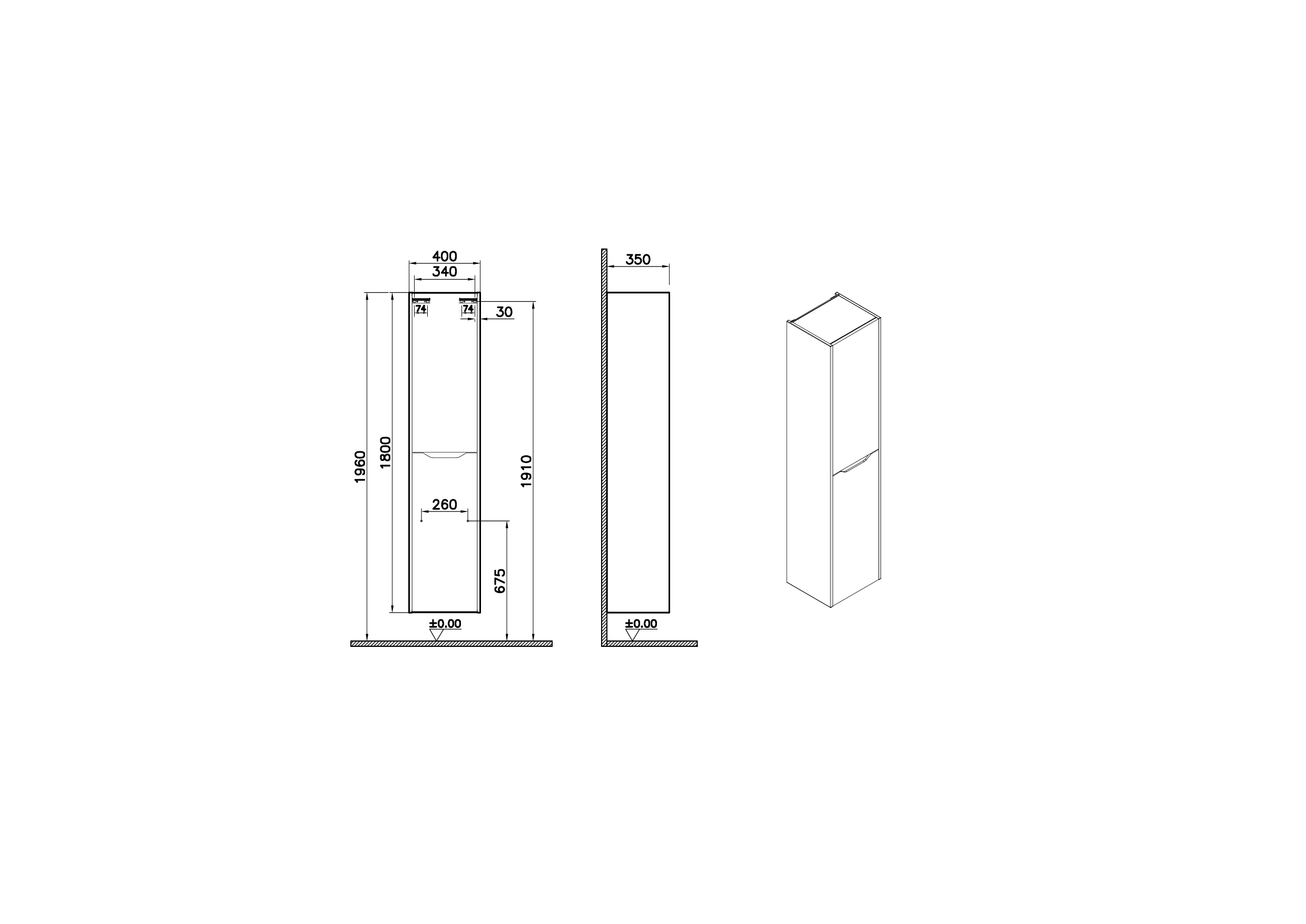 New Integra Square Hochschrank mit 2 Türen 40 x 35 x 180 cm (BxTxH) Türanschlag links Graphit Matt