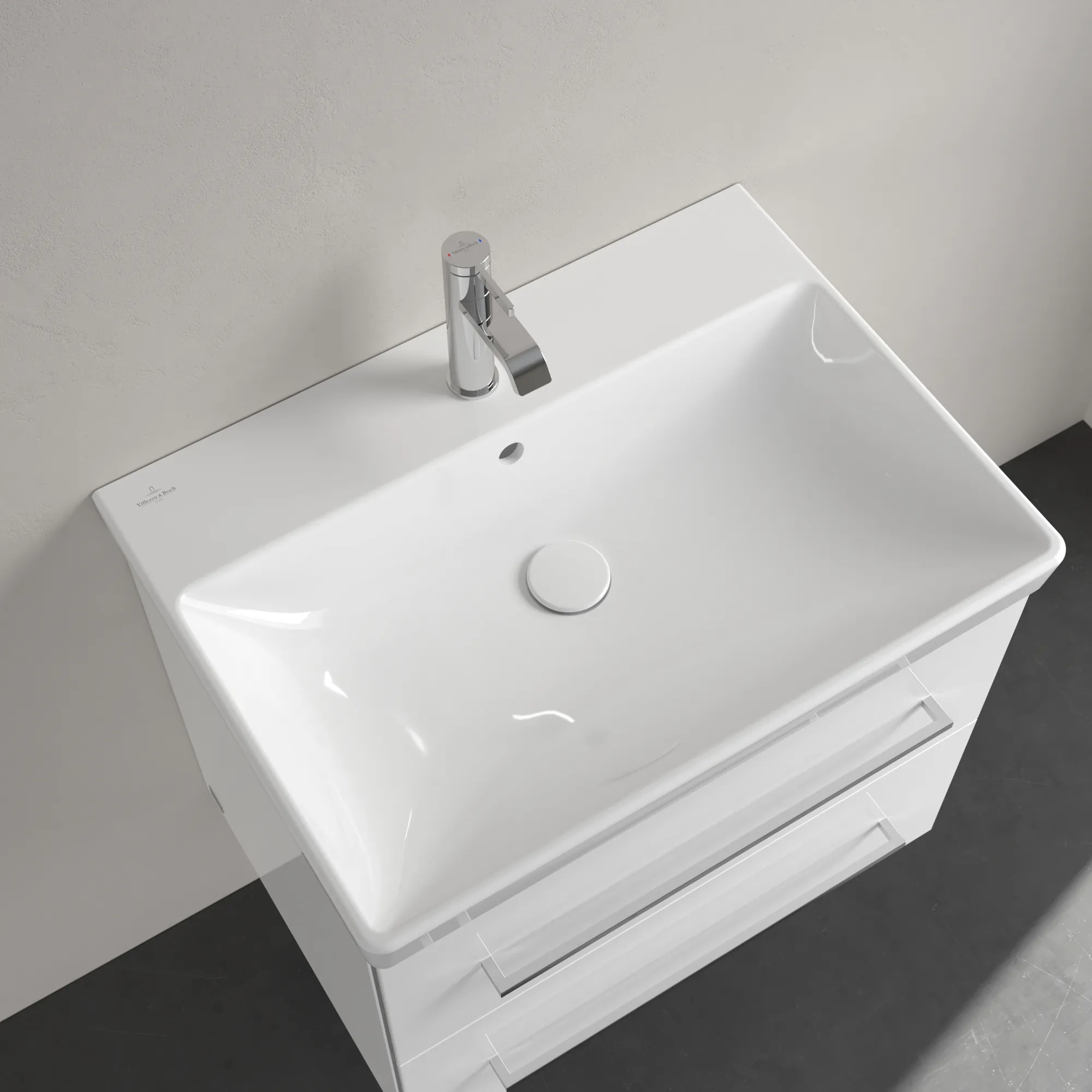 Villeroy & Boch Wandwaschtisch „Avento“ 650 × 470 × 180 mm, für Becken mittig, Hahnlochposition mittig, mit Hahnlochbohrung in Weiß Alpin
