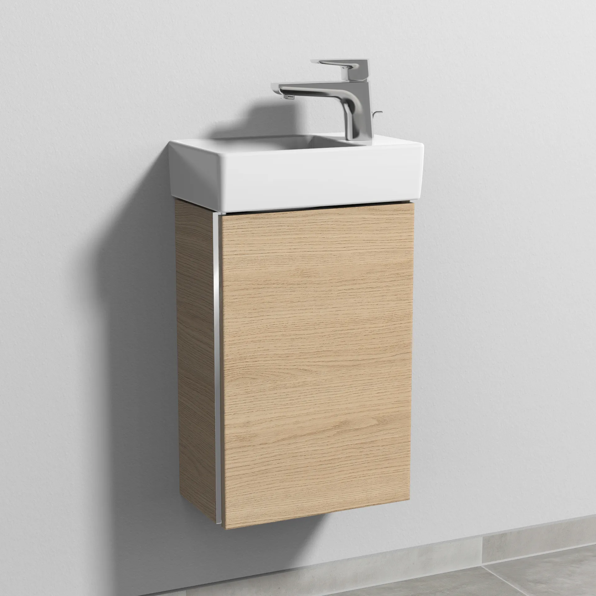 Sanipa Waschtischunterschrank „3way“ passend zu Keramik-Waschtische Avento von Villeroy & Boch 340 × 510 × 202 mm in Eiche Nordic, Anschlag rechts