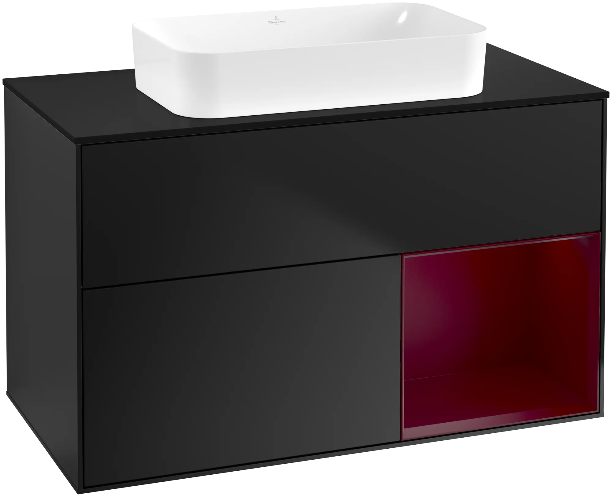 Villeroy & Boch Finion Waschbeckenunterschrank F66, 1000 x 603 x 501 mm, Black Matt Lacquer / Peony Matt Lacquer / Glass Black Matt