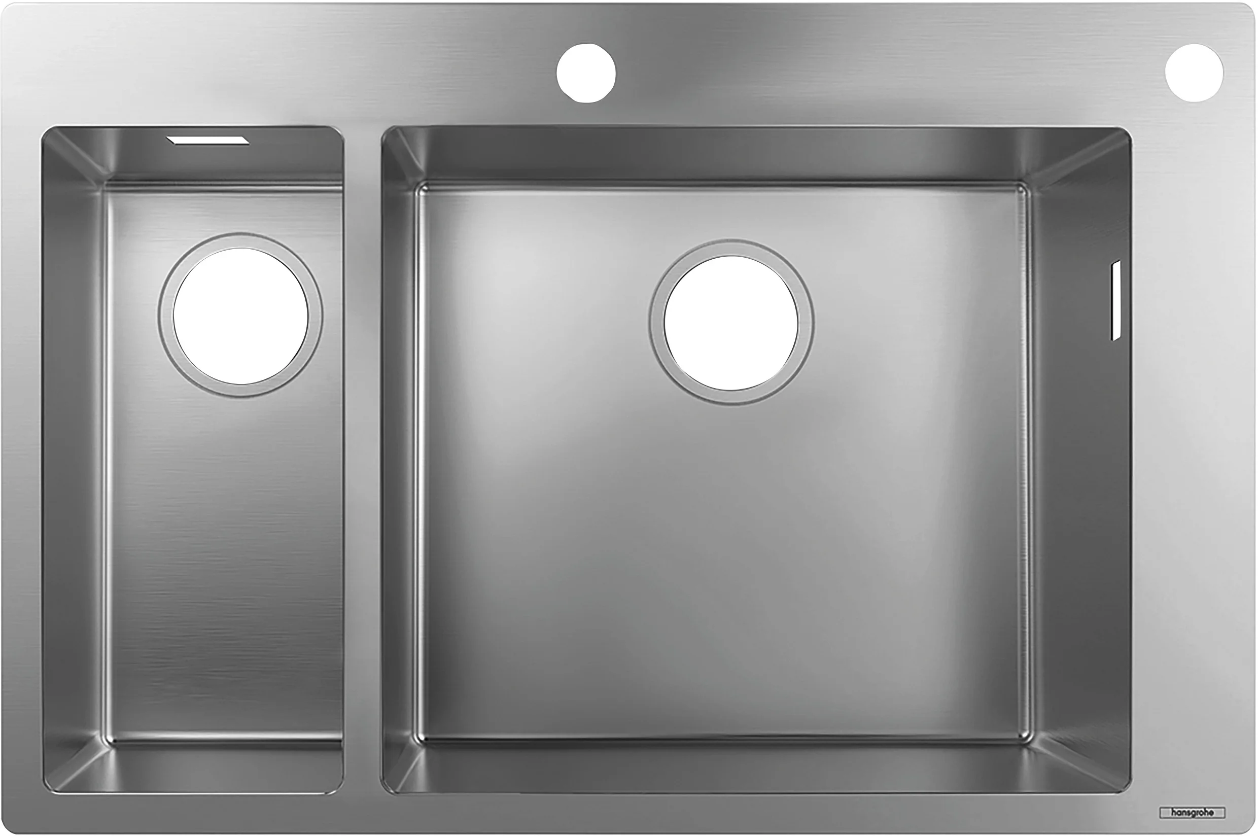 Hansgrohe Einbauspüle S71 Edelstahl, 180x450 mm, 1 Hauptbecken + Zusatzbecken, flach aufliegend oder flächenbündig