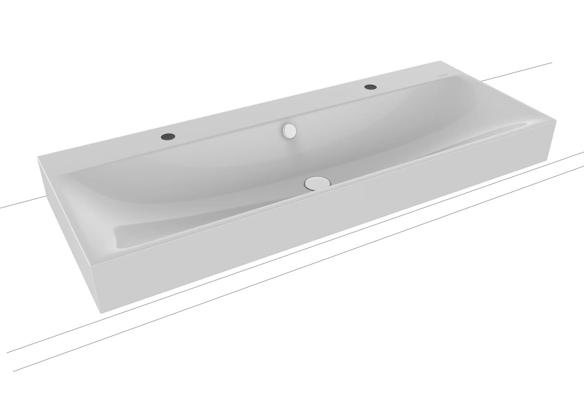Kaldewei SILENIO Aufsatz-Doppelwaschtisch, 1200x460 mm, Randhöhe 120 mm, Alpinweiß, Perl-Effekt, 2x1er Hahnlochbohrung mit Überlaufgarnitur chrom