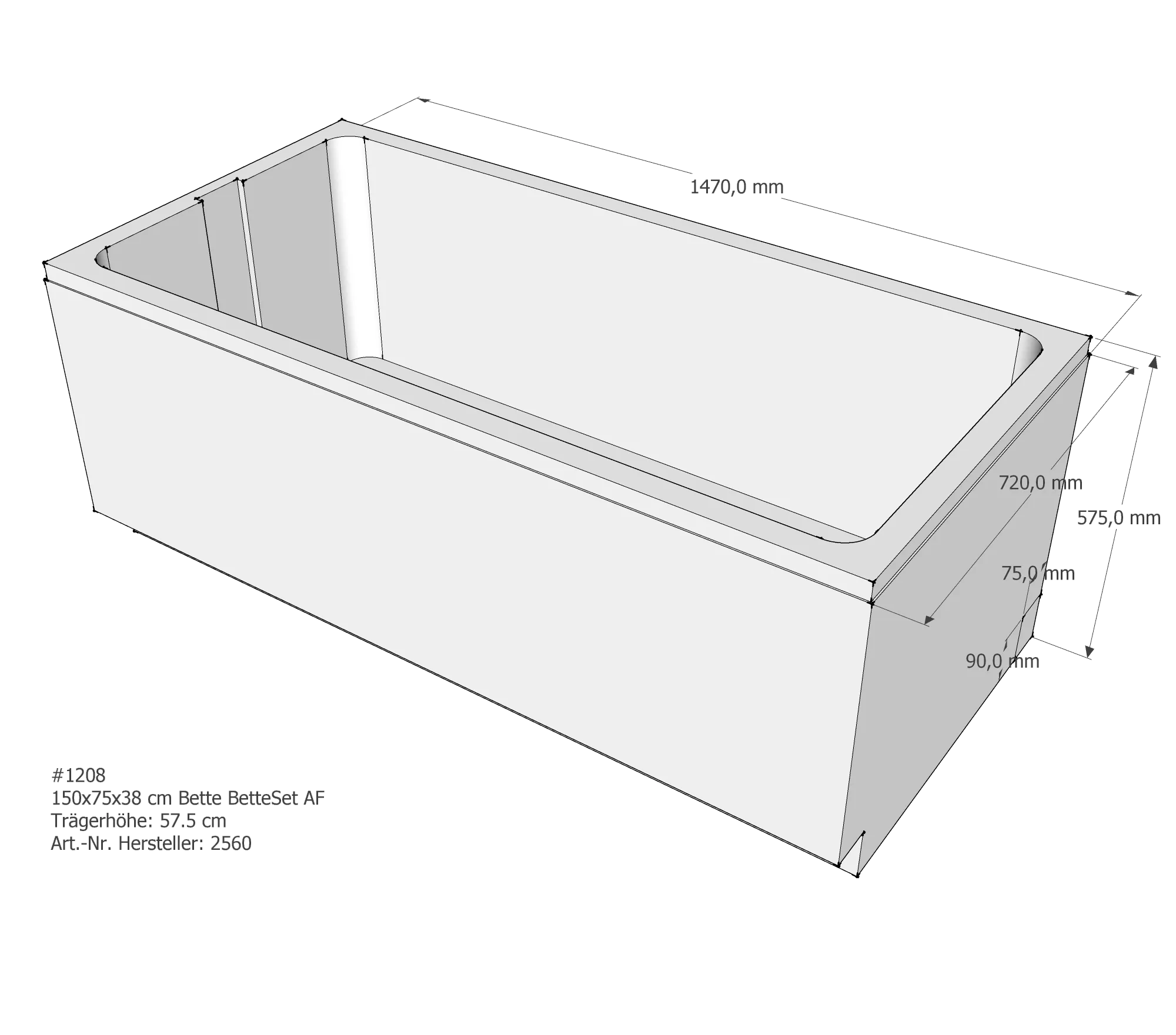 Badewannenträger für Bette Set 150 × 75 × 38 cm Breite: 75 cm / Länge: 150 cm Badewannenträger für Bette Set 150 × 75 × 38 cm Breite: 75 cm / Länge: 150 cm