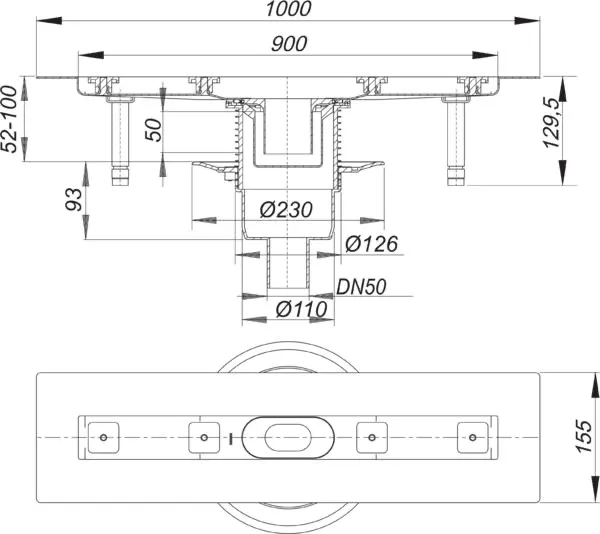 Duschrinne CeraLine senkrecht F 900 mm, DN 50