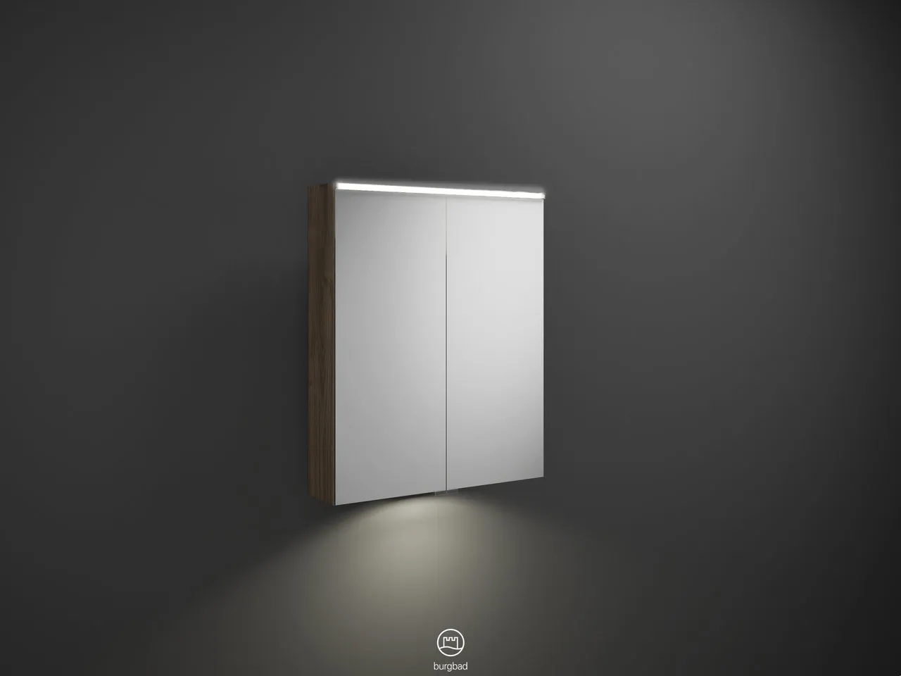 Spiegelschrank Eqio von burgbad - beidseitig verspiegelt, LED-Aufsatzleuchte 4250 K, Schalter-Steckdosenelement, Glaseinlegeböden, LED-Waschtischbeleuchtung 5 W, IP24, 170x650x800 mm