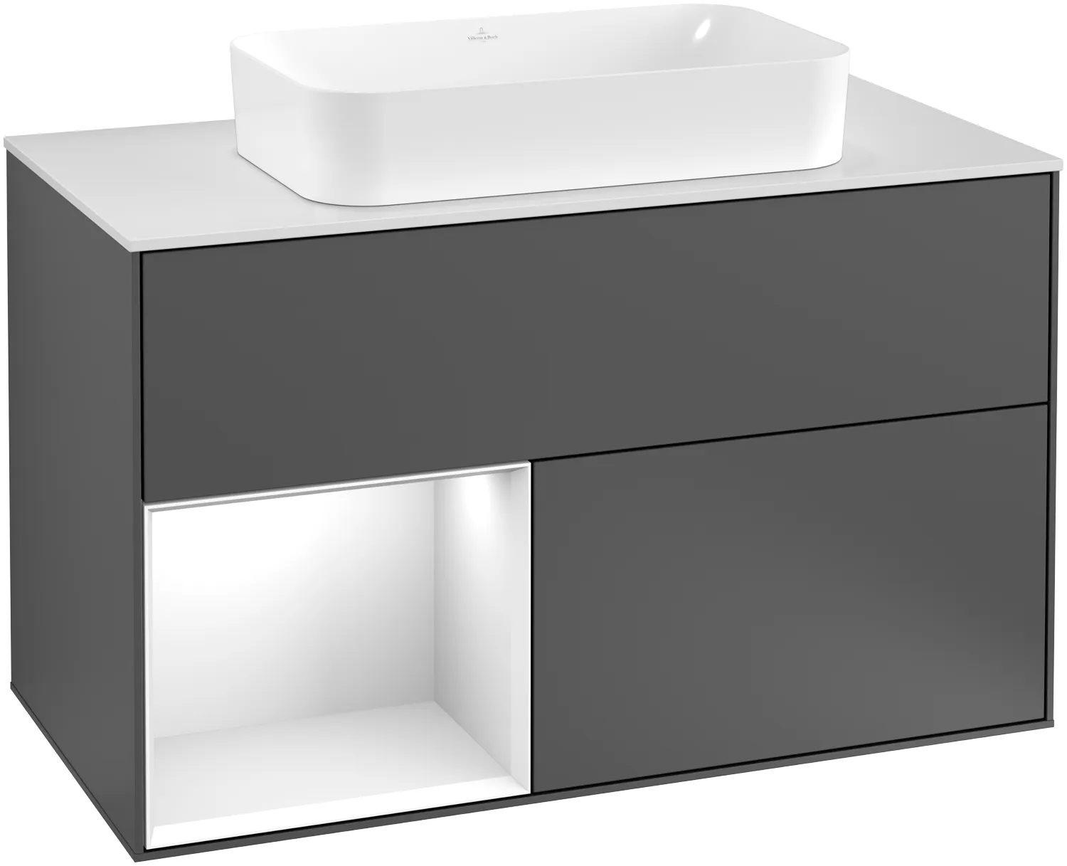 Villeroy & Boch Waschtischunterschrank „Finion“ für Schrankwaschtisch 100 × 60,3 × 50,1 cm 2 Schubladen, für Waschtischposition mittig, inkl. Beleuchtung mittig