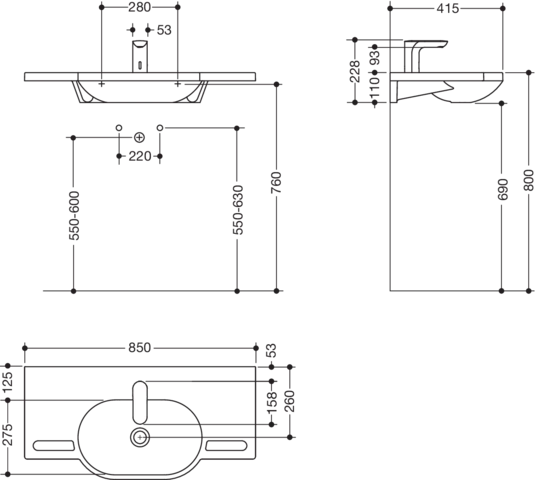 Set-Waschtisch und Armatur 85 × 41,5 × 11 cm