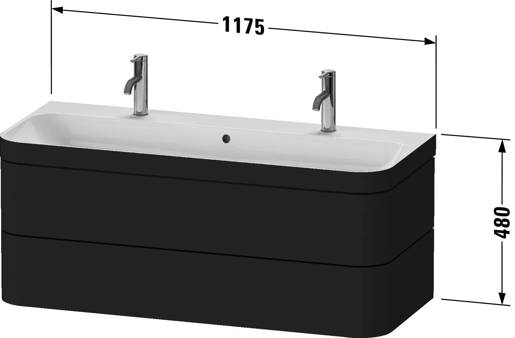 Duravit Waschtischunterschrank c-shaped Set wandhängend „Happy D.2 Plus“ 117,5 × 48 × 49 cm Graphit Supermatt Duravit Waschtischunterschrank c-shaped Set wandhängend „Happy D.2 Plus“ 117,5 × 48 × 49 cm Graphit Supermatt