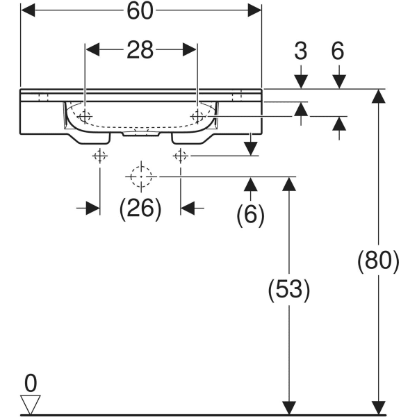 Publica Waschtisch rundes Design, mit Ausschnitten, barrierefrei: B=60cm, T=55cm, Hahnloch=ohne, Überlauf=ohne, weiß-alpin