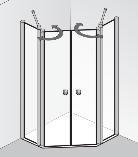 HSK teilgerahmte Fünfeckdusche pendelbar 4-teilig „Exklusiv“ in Glas Klar hell, Profile Alu Silber-matt, H: 2000 mm