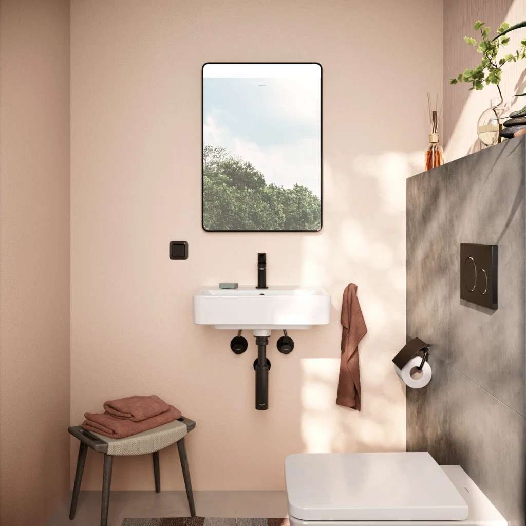 Hansgrohe Xarita Lite Q Spiegel mit horizontaler LED-Beleuchtung, mattschwarz, Maße 500x700x30 mm
