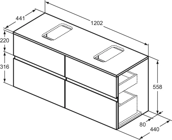 Ideal Standard Waschtischunterschrank „Finesse“ 120,2 × 55,8 × 44 cm Aschblau matt Ideal Standard Waschtischunterschrank „Finesse“ 120,2 × 55,8 × 44 cm Aschblau matt