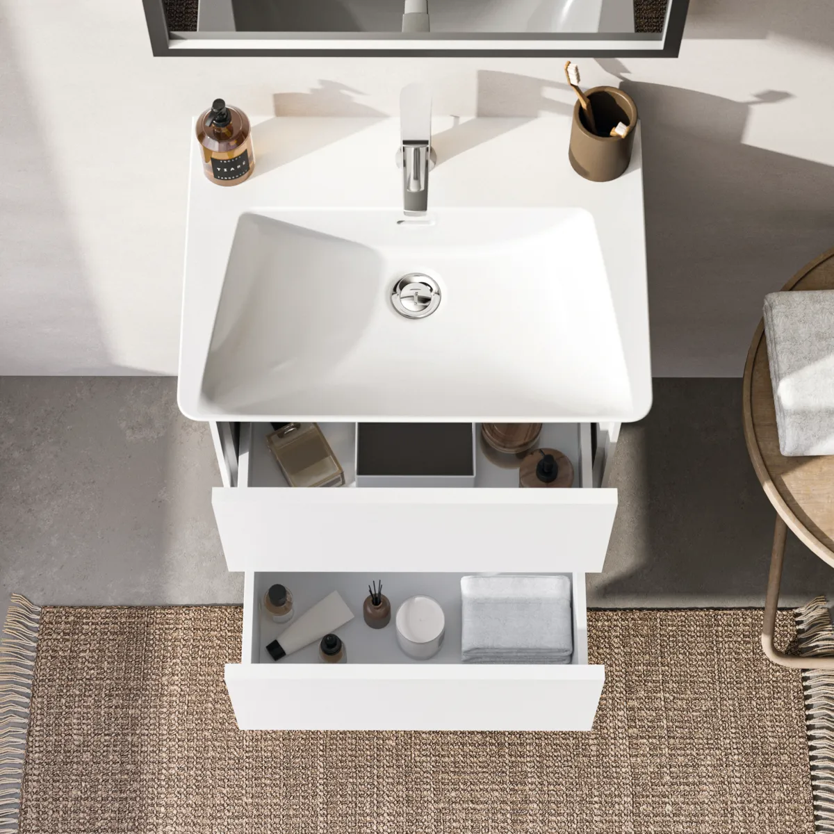 Ideal Standard Möbelwaschtischunterschrank Conca, weiß matt, 500x375x548 mm, 2 Auszüge mit Push-Open und Softclose-Einzug