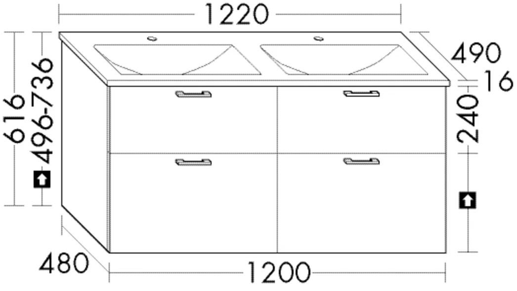 burgbad Badmöbelset „Sys30“ 122 × 61,6 × 49 cm Griff, Schwarz Matt (170 / 330 mm), in Nussbaum Cognac