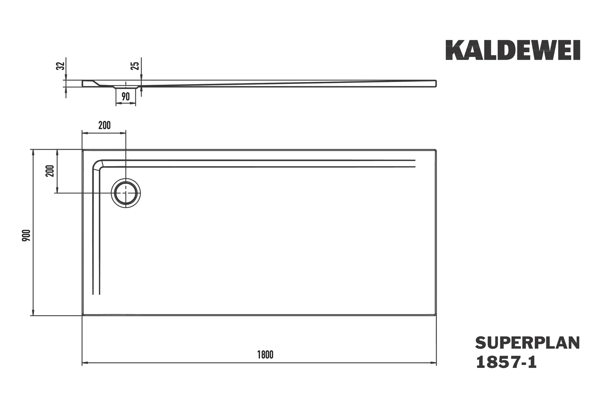 Kaldewei SUPERPLAN Duschfläche 900x1800 mm, alpinweiß matt, Invisible Grip, bodengleich, Eckablauf Kaldewei SUPERPLAN Duschfläche 900x1800 mm, alpinweiß matt, Invisible Grip, bodengleich, Eckablauf
