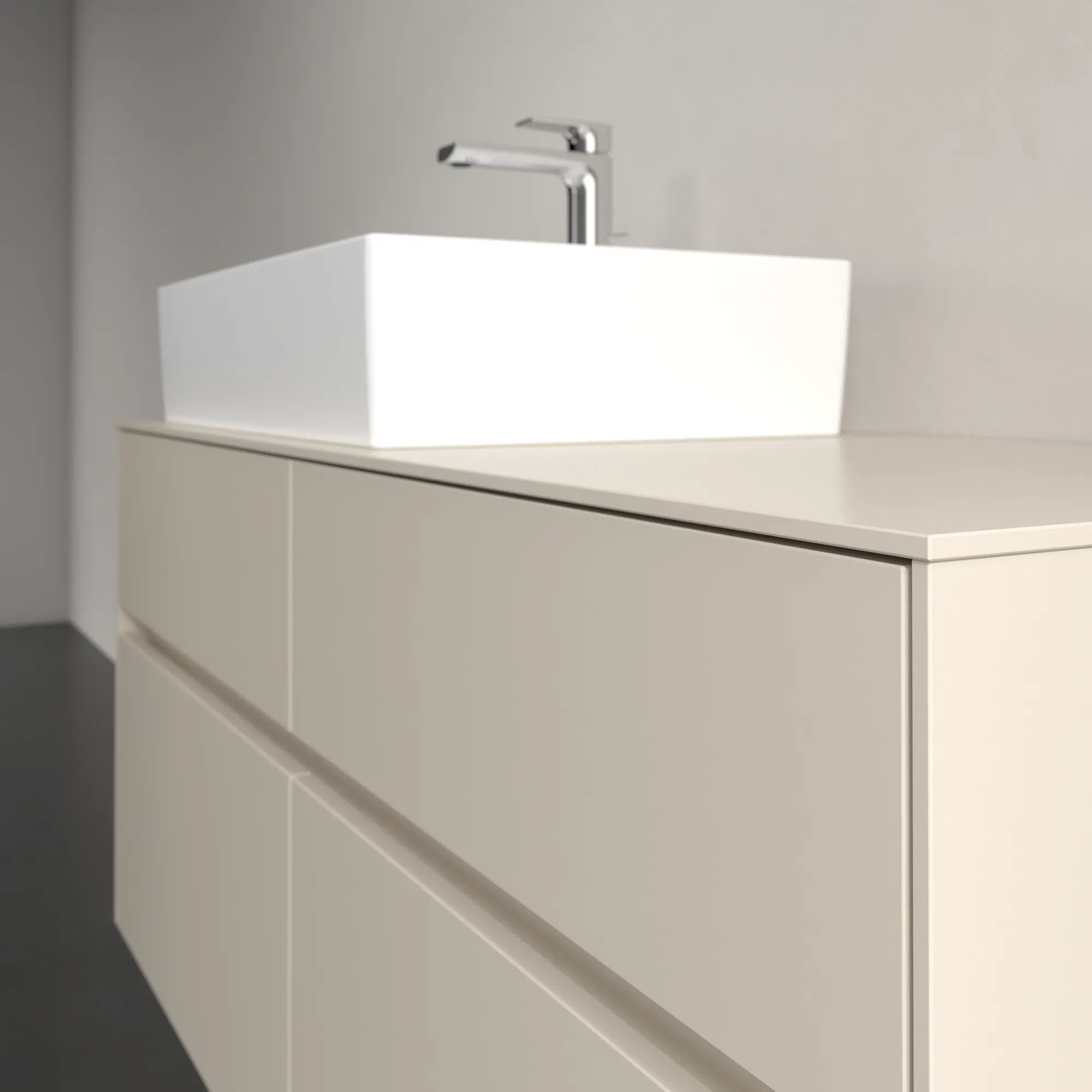 Villeroy & Boch Waschtischunterschrank „Collaro“ 1200 × 548 × 500 mm Cashmere Grey, mit Beleuchtung, für Becken links Villeroy & Boch Waschtischunterschrank „Collaro“ 1200 × 548 × 500 mm Cashmere Grey, mit Beleuchtung, für Becken links