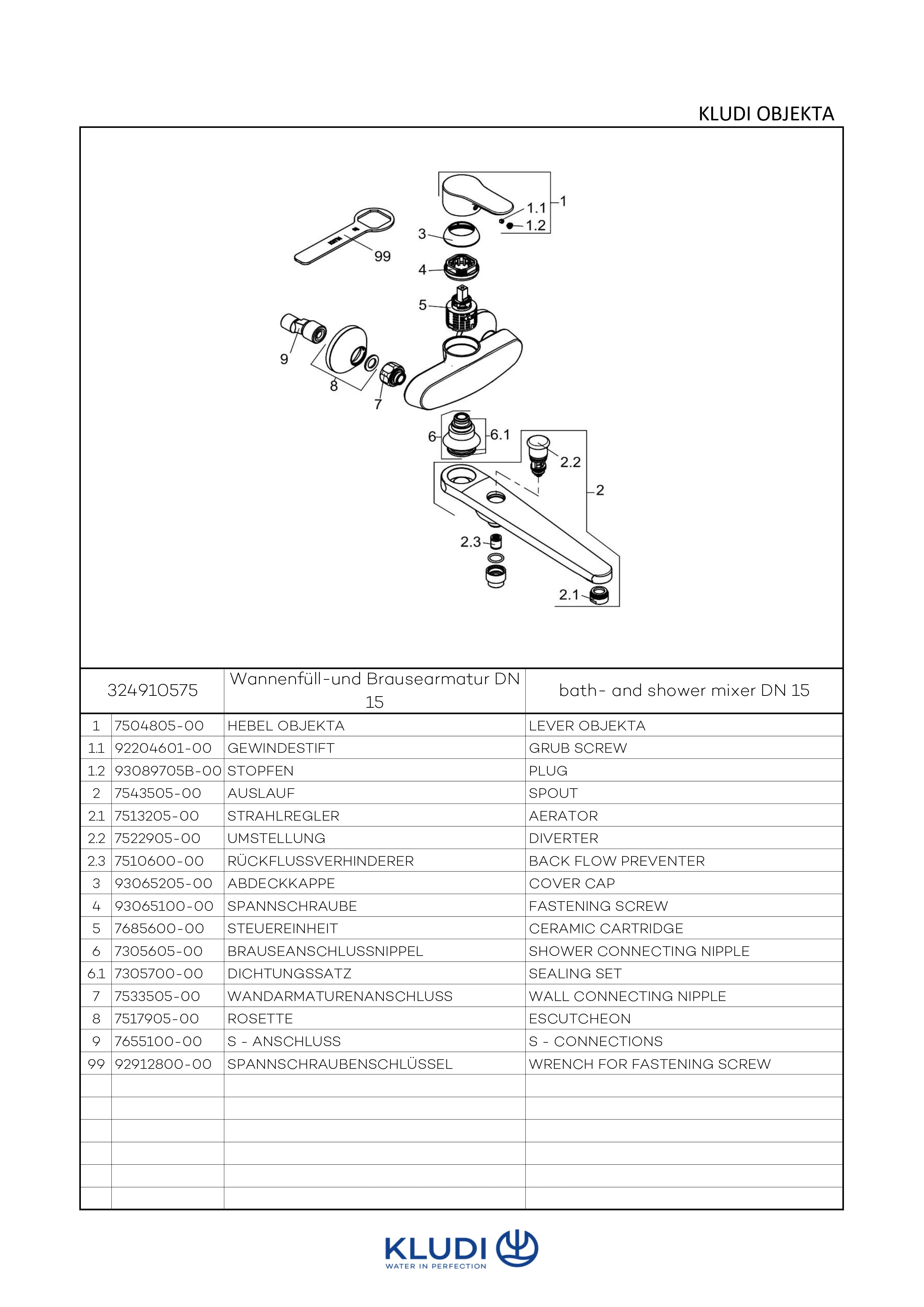 Kludi PURE&SOLID Wannenfüll- u. Brause-Einhandmischer DN 15 chrom Kludi PURE&SOLID Wannenfüll- u. Brause-Einhandmischer DN 15 chrom